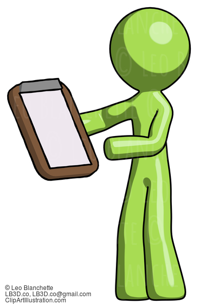 Green Design Mascot Man Reviewing Stuff On Clipboard #9898