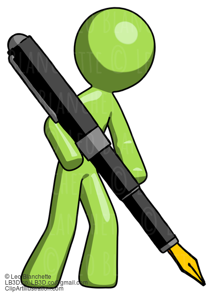 Green Design Mascot Man Drawing Or Writing With Large Calligraphy Pen #9902