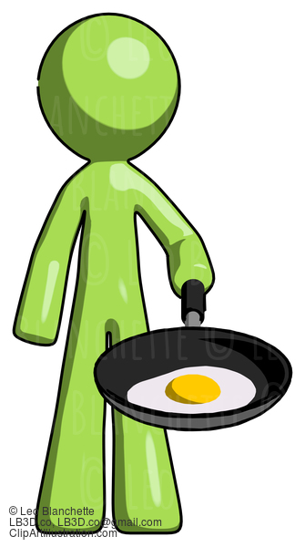 Green Design Mascot Man Frying Egg In Pan Or Wok #9906