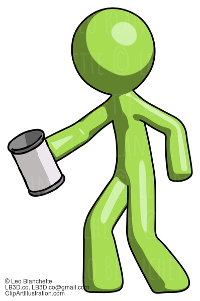 Green Design Mascot Man Begger Holding Can Begging Or Asking For Charity Facing Left #9908