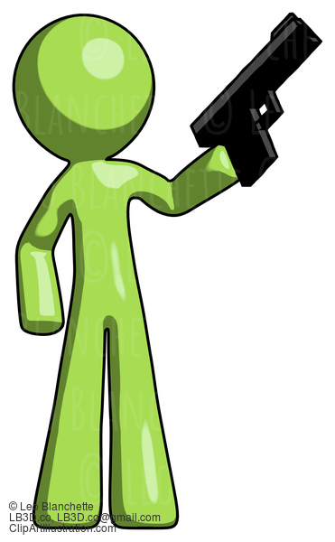 Green Design Mascot Man Holding Handgun #9912