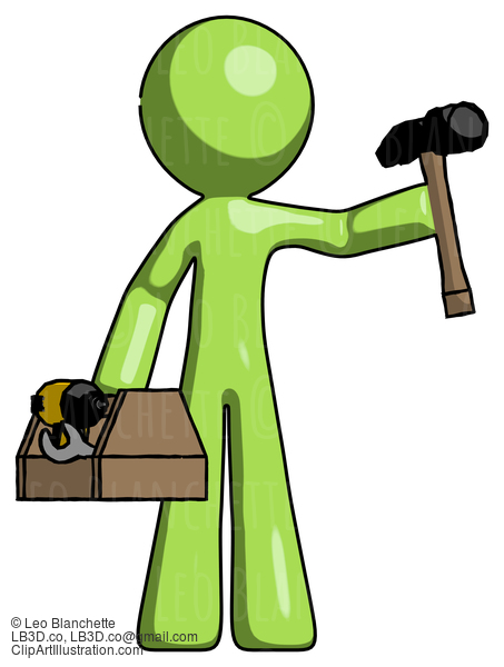 Green Design Mascot Man Holding Tools And Toolchest Ready To Work #9918