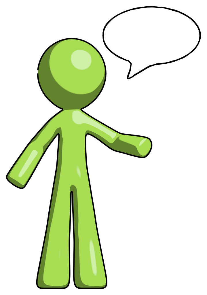 Green Design Mascot Man with word bubble talking chat icon
