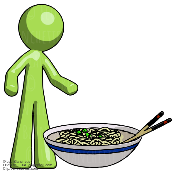 Green Design Mascot Man And Noodle Bowl, Giant Soup Restaraunt Concept #9920