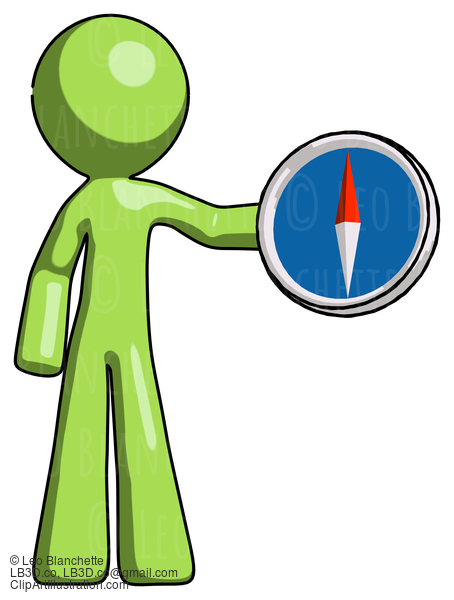 Green Design Mascot Man Holding A Large Compass #9922