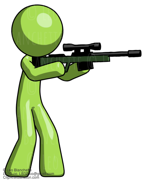 Green Design Mascot Man Shooting Sniper Rifle #9924