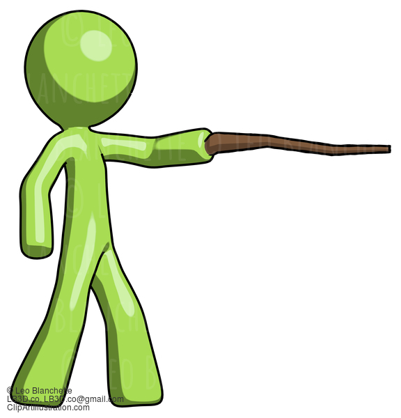 Green Design Mascot Man Pointing With Hiking Stick #9927