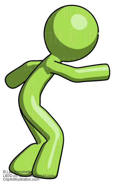 Green Design Mascot Man Sneaking While Reaching For Something #9929