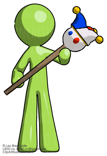 Green Design Mascot Man Holding Jester Diagonally #9931