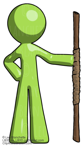 Green Design Mascot Man Holding Staff Or Bo Staff #9932