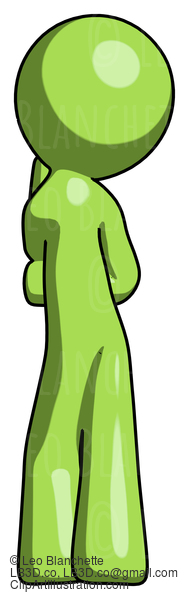 Green Design Mascot Man Thinking, Wondering, Or Pondering Rear View #9937