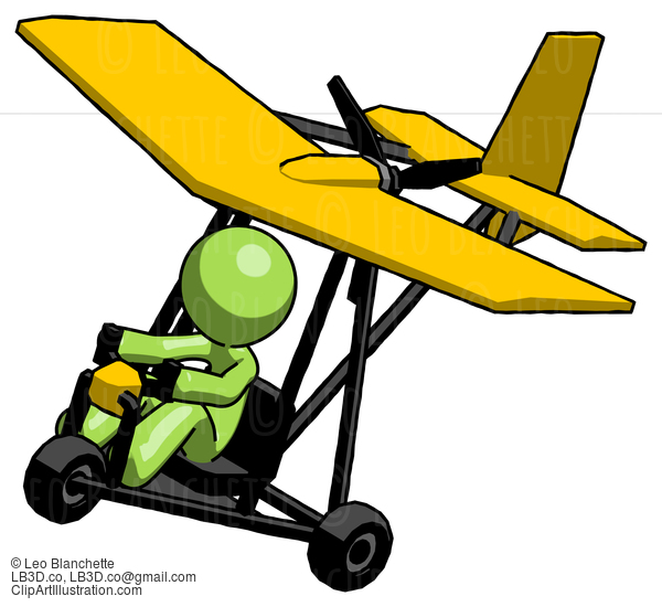 Green Design Mascot Man In Ultralight Aircraft Top Side View #9940