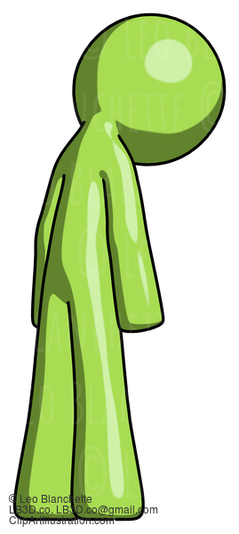 Green Design Mascot Man Depressed With Head Down, Back To Viewer, Right #9942