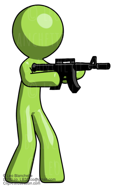 Green Design Mascot Man Shooting Automatic Assault Weapon #9943