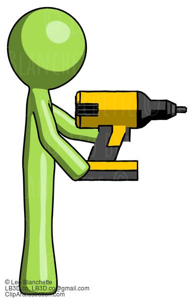 Green Design Mascot Man Using Drill Drilling Something On Right Side #9946