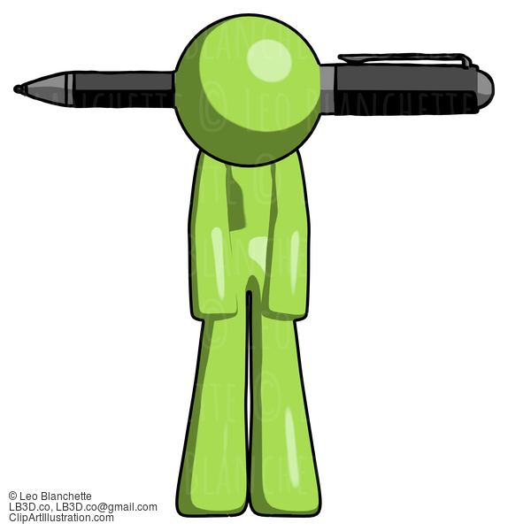 Green Design Mascot Man Head Impaled With Pen #9954