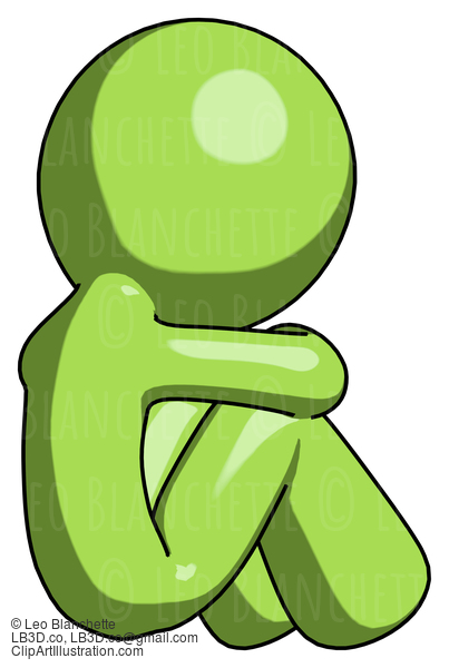 Green Design Mascot Man Sitting With Head Down Back View Facing Right #9959