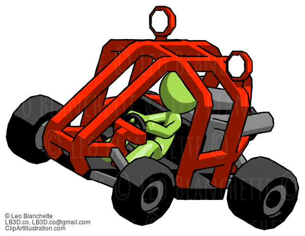 Green Design Mascot Man Riding Sports Buggy Side Top Angle View #9960