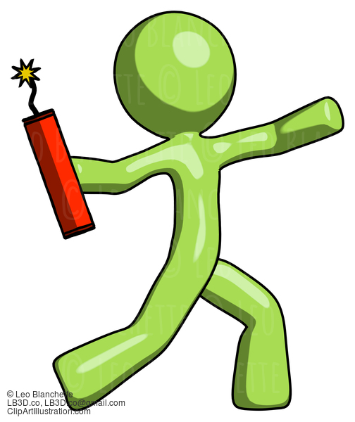 Green Design Mascot Man Throwing Dynamite #9968