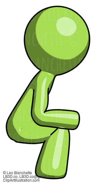 Green Design Mascot Man Squatting Facing Right #9969