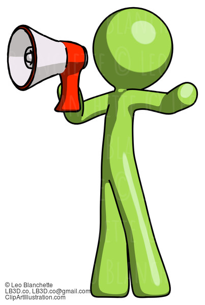 Green Design Mascot Man Shouting Into Megaphone Bullhorn Facing Left #9971