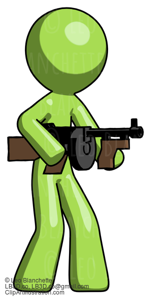 Green Design Mascot Man Tommy Gun Gangster Shooting Pose #9972