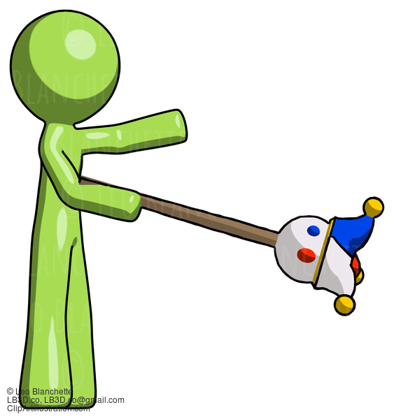 Green Design Mascot Man Holding Jesterstaff - I Dub Thee Foolish Concept #9974