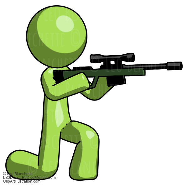 Green Design Mascot Man Kneeling Shooting Sniper Rifle #9977