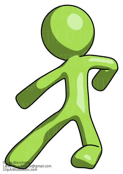 Green Design Mascot Man Karate Defense Pose Left #9978