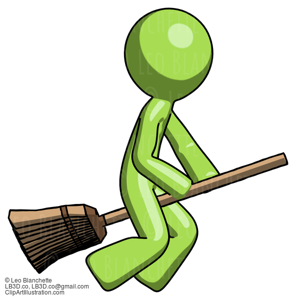 Green Design Mascot Man Flying On Broom #9979