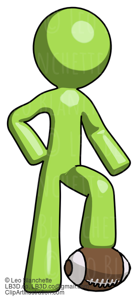 Green Design Mascot Man Standing With Foot On Football #9981