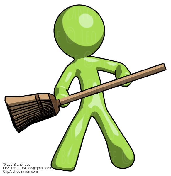 Green Design Mascot Man Broom Fighter Defense Pose #9988