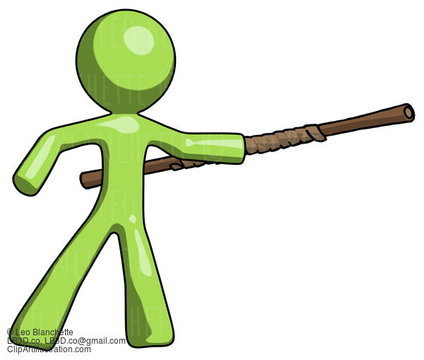 Green Design Mascot Man Bo Staff Pointing Right Kung Fu Pose #9989