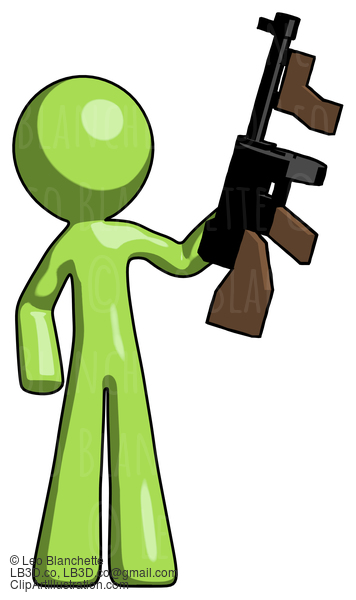 Green Design Mascot Man Holding Tommygun #9994