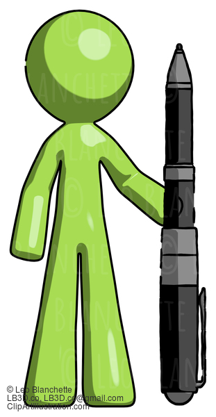 Green Design Mascot Man Holding Large Pen #9998