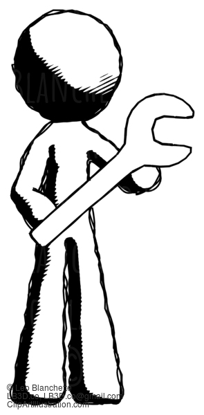 Ink Design Mascot Man Holding Large Wrench With Both Hands #8610