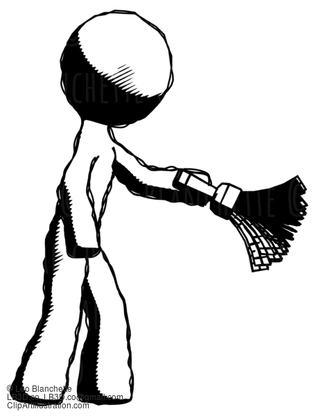 Ink Design Mascot Man Dusting With Feather Duster Downwards #8613