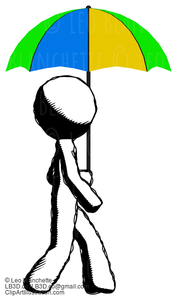 Ink Design Mascot Man Walking With Colored Umbrella #8614