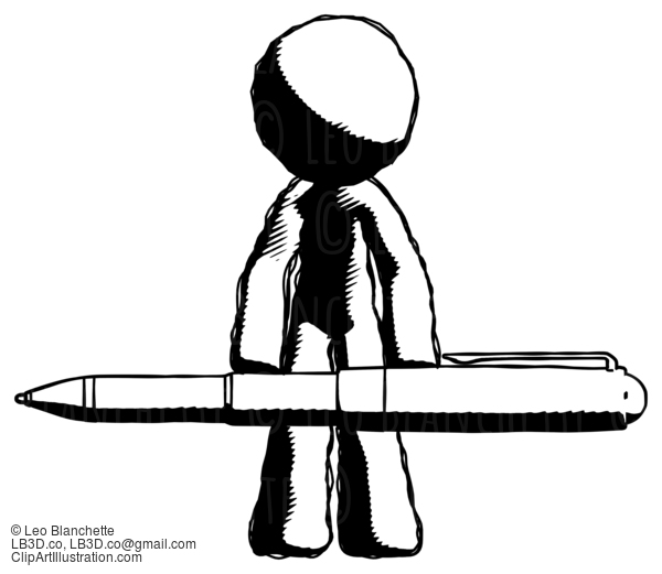 Ink Design Mascot Man Weightlifting A Giant Pen #8619