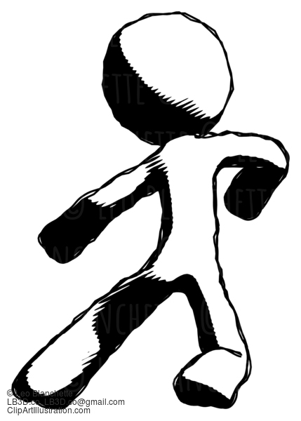 Ink Design Mascot Man Karate Defense Pose Left #8620