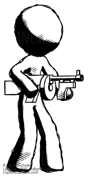 Ink Design Mascot Man Tommy Gun Gangster Shooting Pose #8621