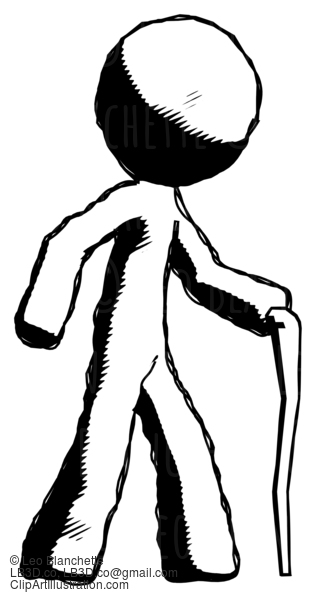 Ink Design Mascot Man Walking With Hiking Stick #8622