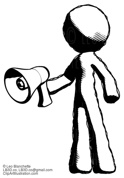 Ink Design Mascot Man Holding Megaphone Bullhorn Facing Right #8623