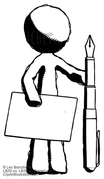 Ink Design Mascot Man Holding Large Envelope And Calligraphy Pen #8626