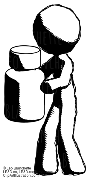 Ink Design Mascot Man Holding White Medicine Bottle #8627