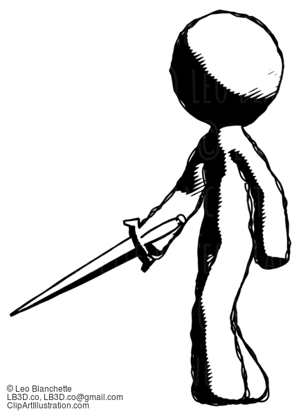 Ink Design Mascot Man With Sword Walking Confidently #8630