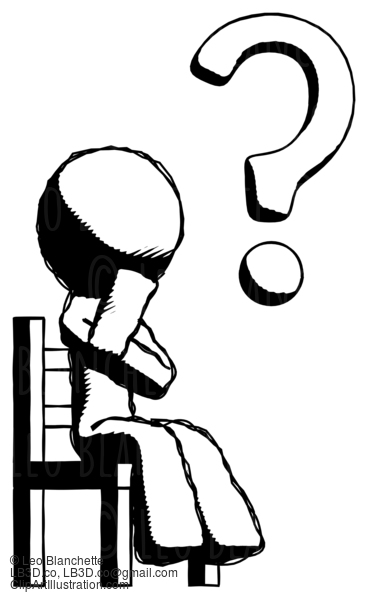 Ink Design Mascot Man Question Mark Concept, Sitting On Chair Thinking #8639