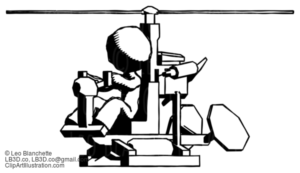 Ink Design Mascot Man Flying In Gyrocopter Front Side Angle View #8643