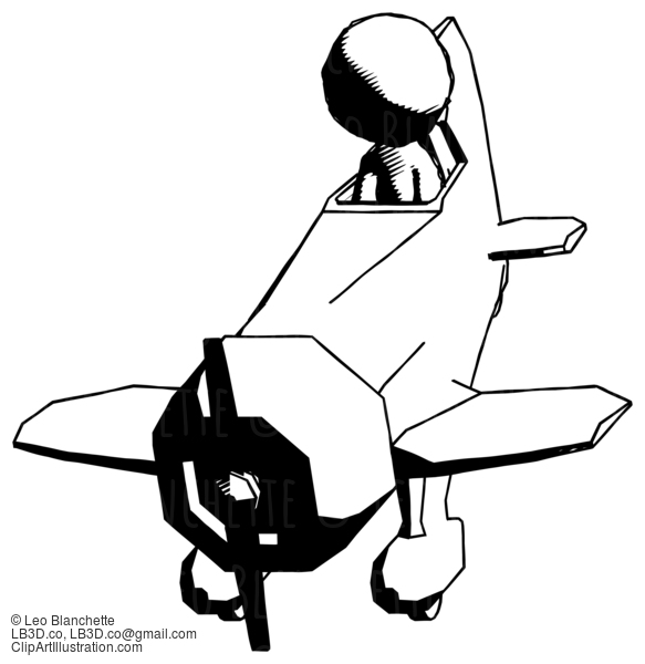 Ink Design Mascot Man In Geebee Stunt Plane Descending Front Angle View #8644