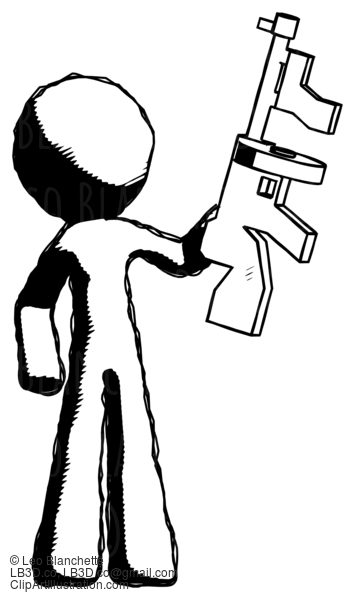 Ink Design Mascot Man Holding Tommygun #8647